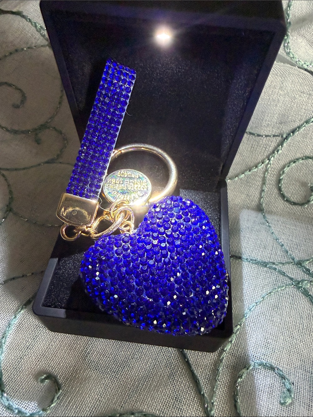 Sparkling Royal Blue Crystal Heart - Bag term or keychain